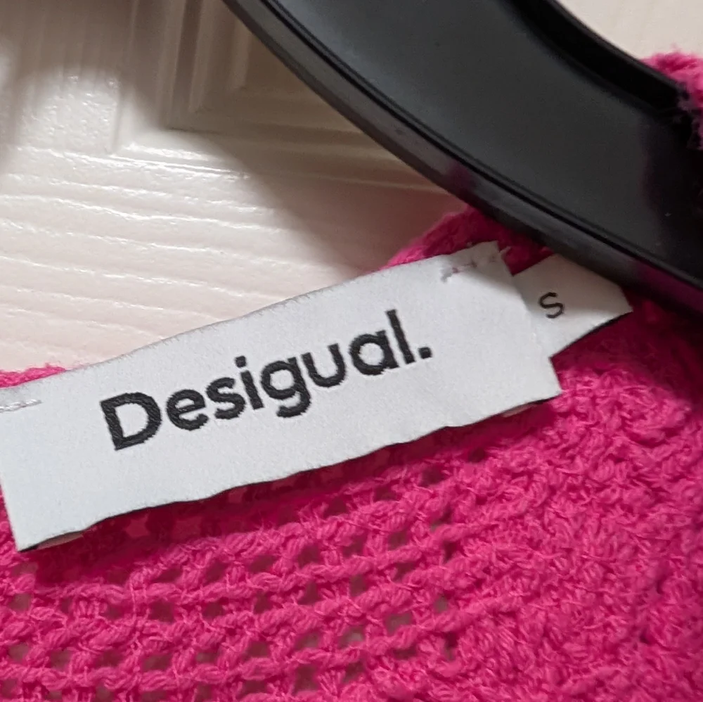 Desigual Crochet Cover Up Crop Top Pink Boho Resort Swim size Small S - Picture 5 of 5